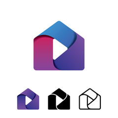 Home or house play button colorful logo, material design