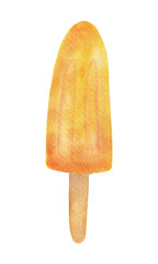 Watercolor hand painted yellow ice cream popsicle isolated on white background