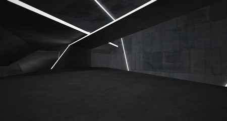 Abstract  concrete interior with neon lighting. 3D illustration and rendering.
