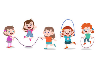 illustration kids rope jump vector