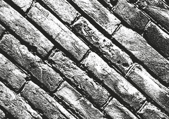 Distress old brick wall texture. Black and white grunge background. Vector illustration.