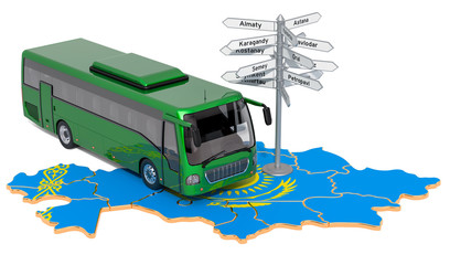 Kazakhstan Bus Tours concept. 3D rendering