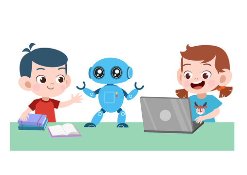 kids computer robot vector illustration