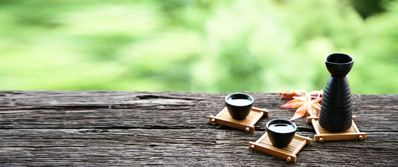 japanese sake oriental drink style on the table,copy space