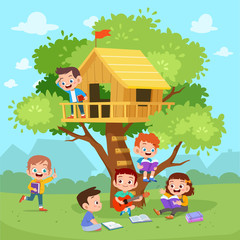 Obraz na płótnie Canvas kids tree house vector illustration