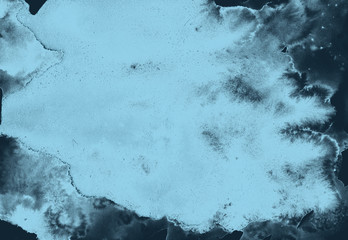 Blue watercolor splash background. Paint stains with spots, blots, grains, splashes. Colorful wallpaper.