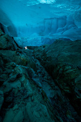 below the Aletsch Glacier in a ice cave
