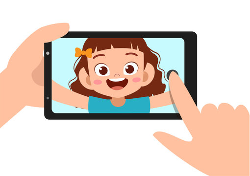 Children making selfie photo vector illustration