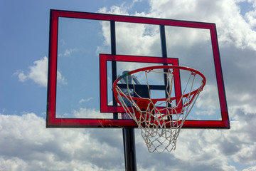 red basketball system backboard