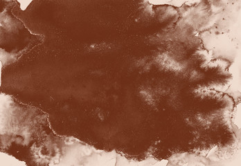 Brown watercolor splash background. Paint stains with spots, blots, grains, splashes. Colorful wallpaper.