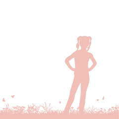 silhouette girl, child on nature