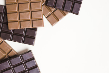 Top view dark chocolate frame with copy-space