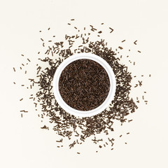 Top view dark chocolate jimmies in a bowl