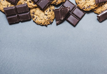 Top view chocolate frame with cookies