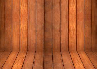 Close up blank curved  teak wooden wall and floor background and texture.