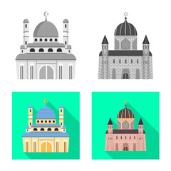 Vector illustration of cult and temple symbol. Set of cult and parish stock symbol for web.