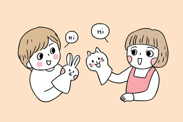 Cartoon cute back to school boy and girl playing vector.