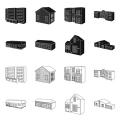 Vector illustration of facade and housing symbol. Set of facade and infrastructure vector icon for stock.