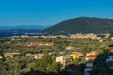 Aerial panoramic view of Lefkada town in Lefkada island, Greece