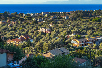 Fototapeta premium Aerial panoramic view of Lefkada town in Lefkada island, Greece