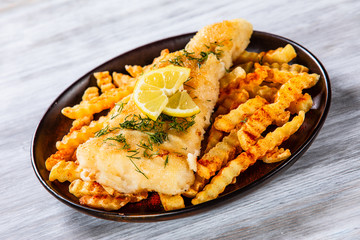 Fish dish - fried fish fillet french fries