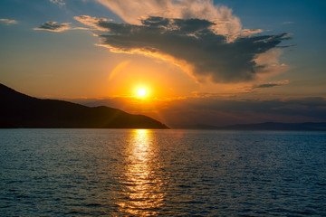 Fototapeta na wymiar magical sunset on the island of thassos in greece