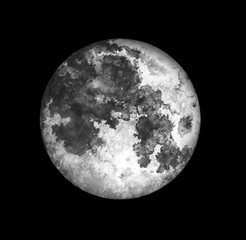 Moon isolated on black background. Watercolor hand drawn illustration.