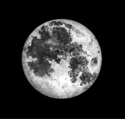 Moon isolated on black background. Watercolor hand drawn illustration.