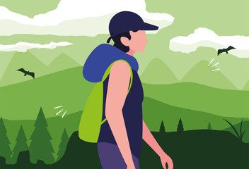 man with backpack hiking wanderlust