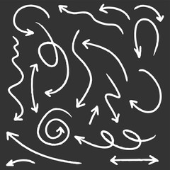 Hand drawn arrows set, different directions symbols.