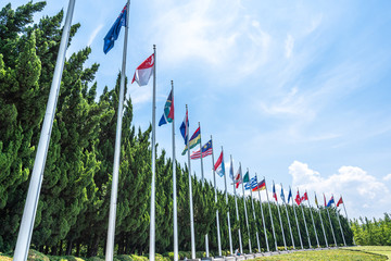 word flag with blue sky