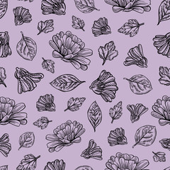 pattern flowers and leaves graphic doodle illustration stripe seamless wallpaper autumn