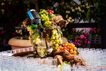 Botella de vino y copa