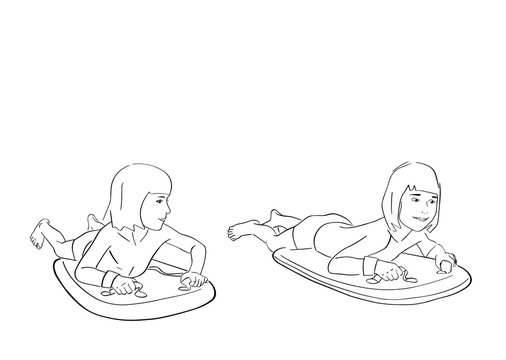 kids on surfboards, black and white clip art preview
