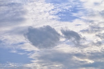 White fluffy clouds against blue sky in bright day for background texture 
