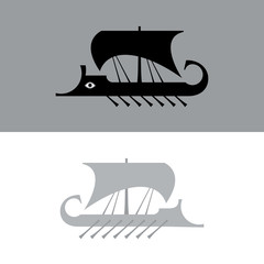 Ancient sailboat, Greek warship, Trireme vessel (vector silhouette).