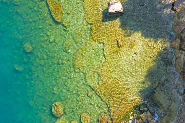Aerial view of turquoise sea water.