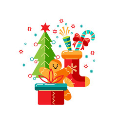 Merry Christmas and Happy New Year card vector illustration. Design element isolated on white background. Great for flyer, decoration, postcard, banner, poster. Flat and line style design.