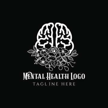 Brain With Flower Artwork For A Mental Health Logo