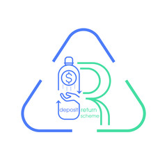 Refund is given when returning single-use plastic bottle to be recycled. Deposit return scheme concept. Vector illustration outline flat design style.