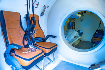 Pressure chamber for divers. Industrial diving. Means save divers. Safety of underwater diving. The...