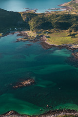 aerial photography of an island at sunset
