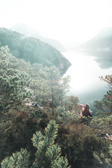 a person with a fjord view