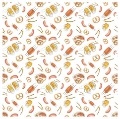 seamless pattern Oktoberfest beer and snacks