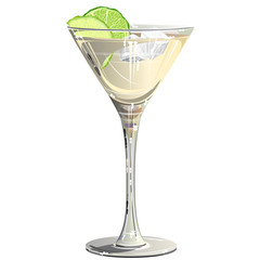 Daiquiri cocktail in glass with lime and ice. Realistic vector illustration isolated on white background.