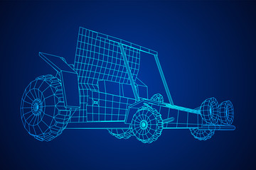 Off road dune buggy car. Terrain vehicle. Outdoor car racing, extreme sport oncept. Wireframe low poly mesh vector illustration