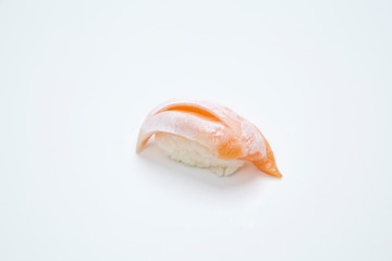 Salmon Sushi on white background in closeup