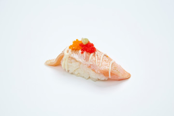 Salmon Sushi on white background in closeup
