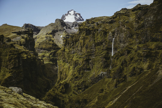 Aerial view of a secret canyon in Southern Iceland.