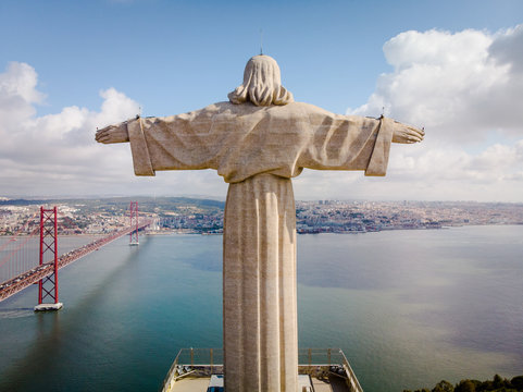 Aerial view of Cristo Rei statue, Lisbon, Portugal